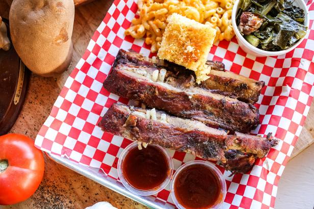 Barbecue ribs and side dishes