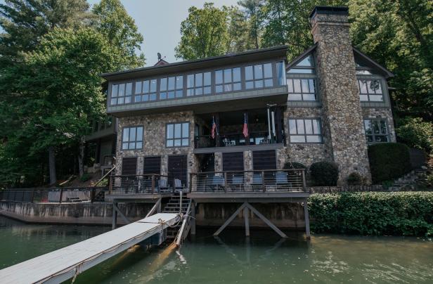 Three-story cabin with a dock on Lake Blue Ridge