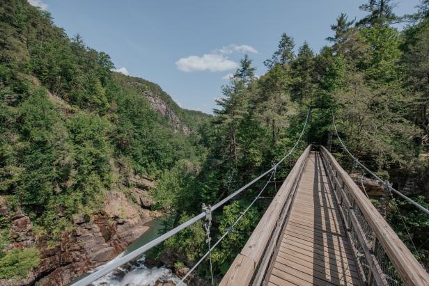 Swinging bridge at Talluah Gorge State Park in Tallulah Falls, Georgia