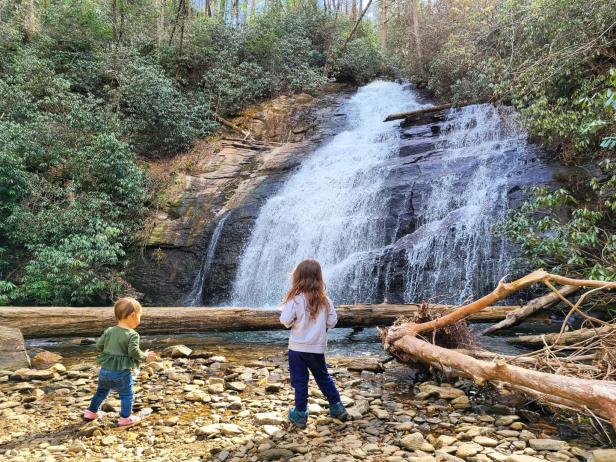 Children at Helton Creek Falls in Blairsville, Georgia