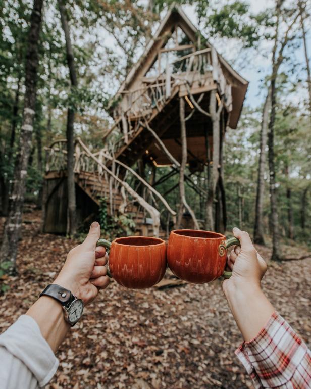 A treehouse nestled in the woods