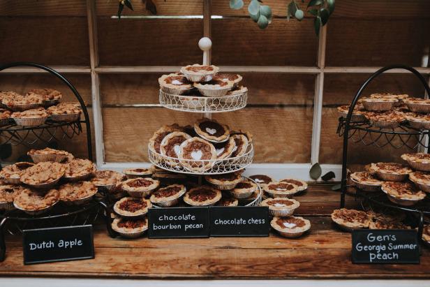 A display of pies sitting on a table