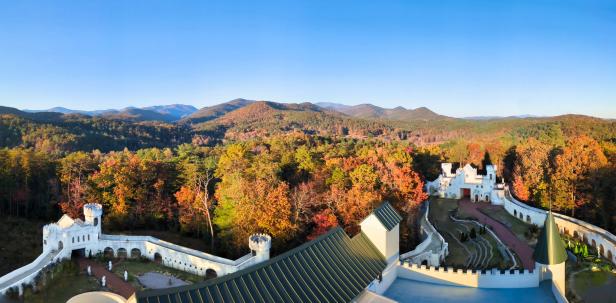 View of fall foliage from Uhuburg tower in Helen, Georgia