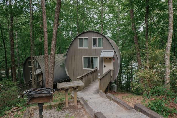 Exterior of a barrel cabin at Unicoi State Park in Helen