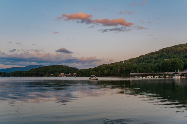 Boating at dusk on Lake Chatuge in Hiawassee, Georgia