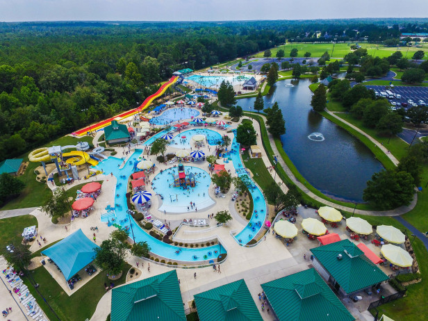 Aerial view of a large water park