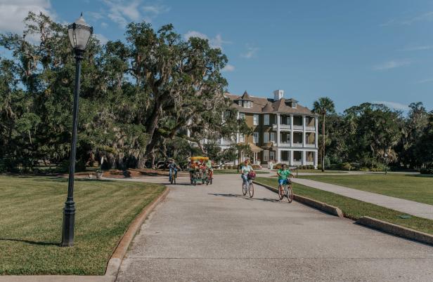 Family biking at Jekyll Island Club Resort