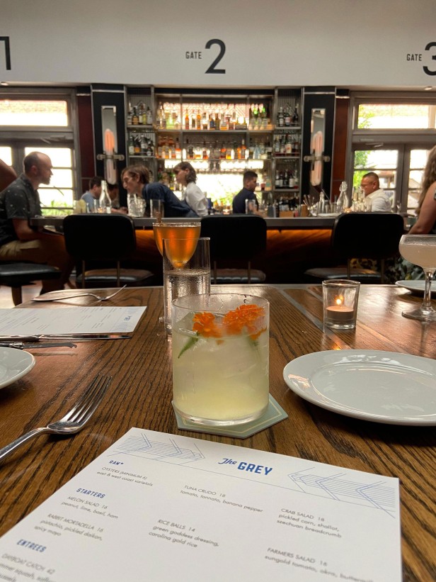 Cocktails and a menu at The Grey in Savannah, Georgia