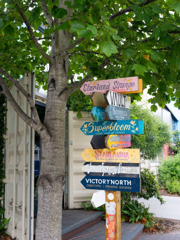 Colorful directional signs in the Starland District in Savannah, Georgia