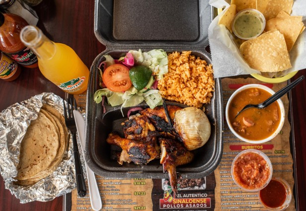 Grilled chicken and sides at Grilled chicken at Pollos Asados Authentico Sinaloense in Doraville, Georgia
