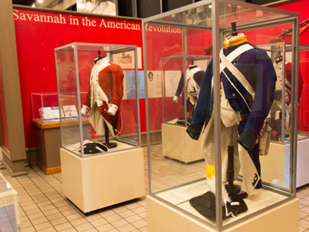 Exhibit of American Revolution uniforms at the Savannah History Museum in Savannah, Georgia