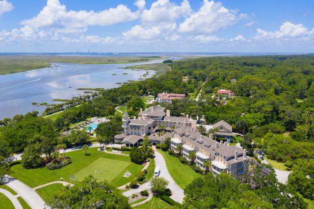 Aerial view of the Jekyll Island Club Resort on Jekyll Island, Georgia