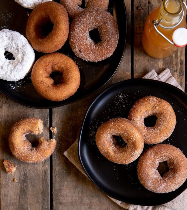 Apple-cider donuts on platters