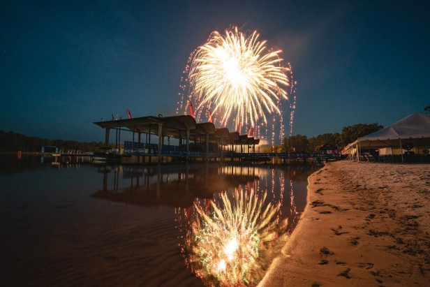 Fireworks over the lake at Callaway Resort & Gardens