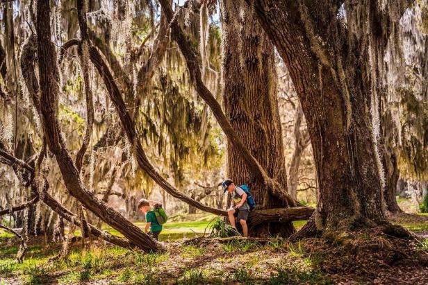 Father and son exploring Fort Frederica on St. Simons Island, Georgia