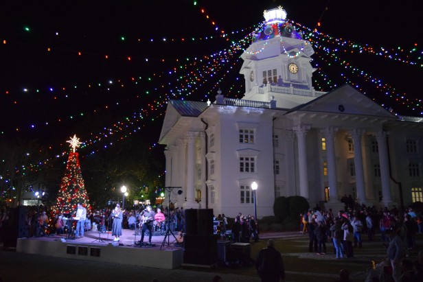 Holiday lights at the courthouse in downtown Moultrie, Georgia