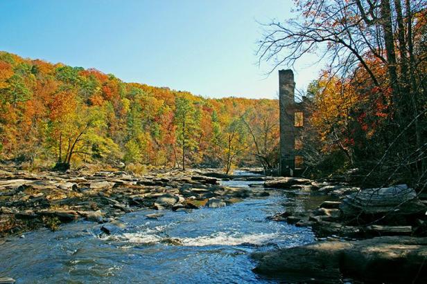 Historic ruins on the waterside at Sweetwater Creek State Park in Lithia Springs, Georgia