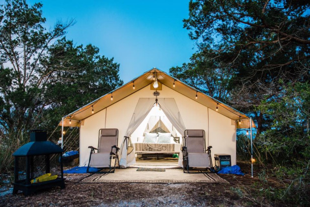 Glamp camp on Little Raccoon Key near Jekyll Island, Georgia