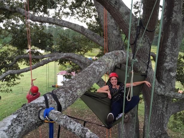 Tree climbing with Sue Rodman at Panola Mountain State Park in Stockbridge, Georgia