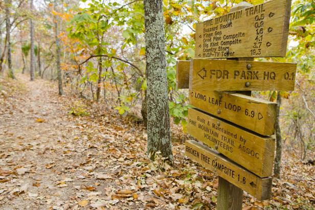 Pine Mountain Trail signs in the woods