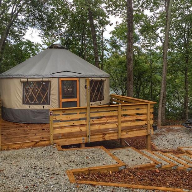 Exterior of a yurt at Sweetwater Creek State Park