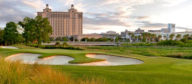 Exterior photo showing the golf course next to The Westin Savannah Harbor Golf Resort & Spa