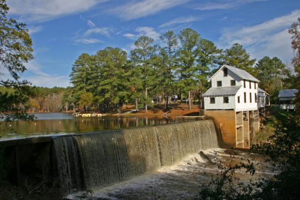 Dam with waterfall at Hamburg State Park in Mitchell, Georgia