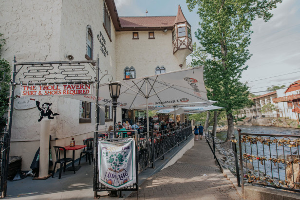 Riverside patio at The Troll Tavern in Helen, Georgia