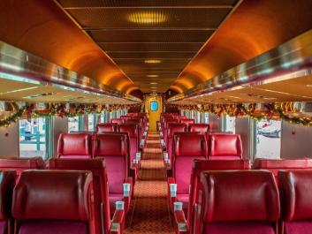 Blue Ridge Scenic Railway Car decorated for the Holiday Express Train Rides with Santa