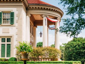 The east portico decorated for July 4th.