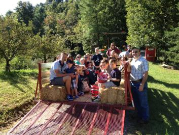 U-Pick Wagon unloads at the orchard