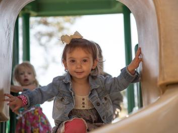 Hunting for eggs on the playground at TC Jeffords Park