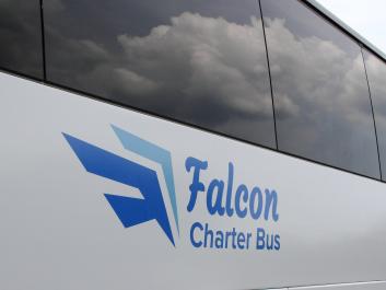 Falcon Charter Bus logo on bus.