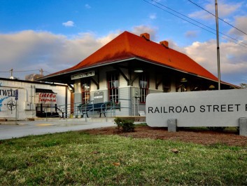 A colorful railroad pavilion