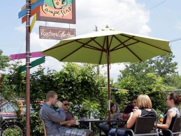 Visitors enjoy freshly roasted, Fair Trade, organic coffee at Cafe Campesino's  Americus coffeehouse.