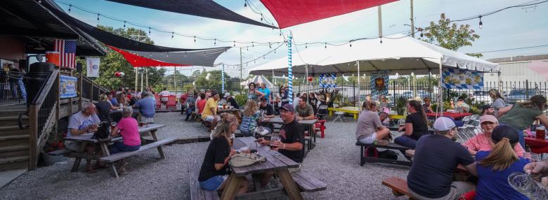 Beer garden at Ironshield Brewing in Lawrenceville, Georgia