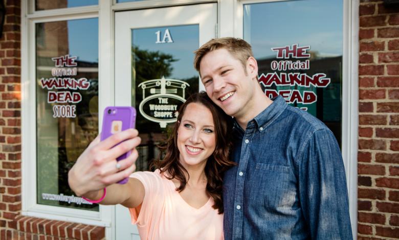 taking a selfie at The Woodbury Shoppe in Senoia, Georgia
