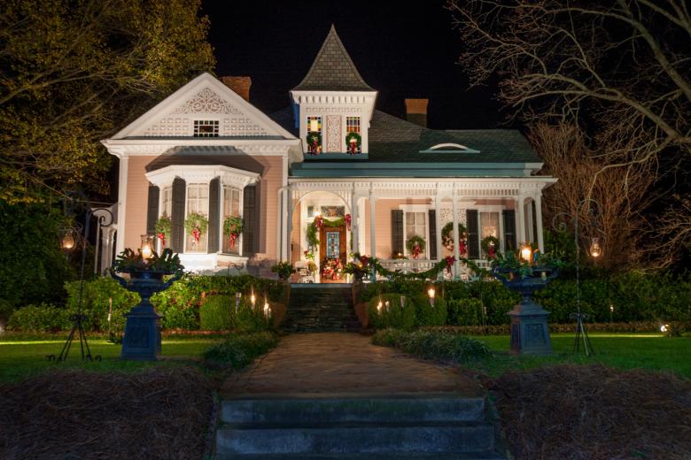 Historic home decorated for the holidays in Washington, Georgia