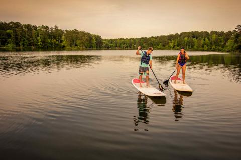 Paddleboarding at High Falls State Park in Jackson, Georgia