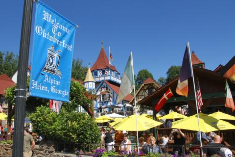 Beer garden at Oktoberfest in Helen, Georgia