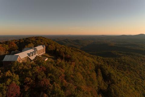 Aerial view of Amicalola Falls State Park & Lodge in Dawsonville, Georgia