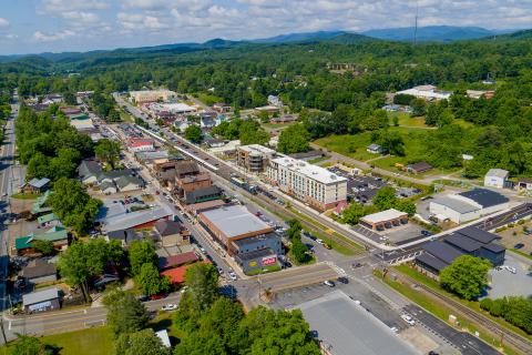 Aerial view of downtown Blue Ridge, Georgia