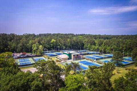 Aerial view of John Drew Tennis Center in Macon, Georgia