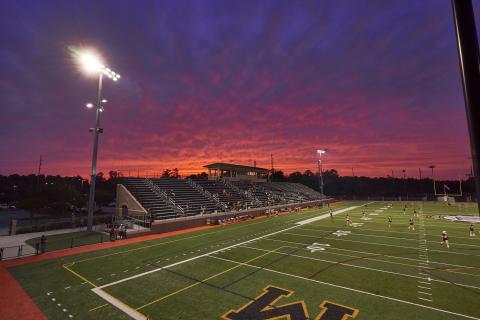 Sunset over Memorial Stadium in Savannah, Georgia