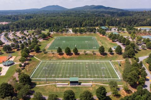 Aerial view of football and soccer fields in Forsyth County, Georgia