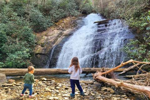 Children at Helton Creek Falls in Blairsville, Georgia