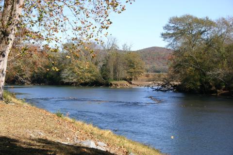 Etowah River fish trap at Etowah Indian Mounds State Historic Site in Cartersville, Georgia