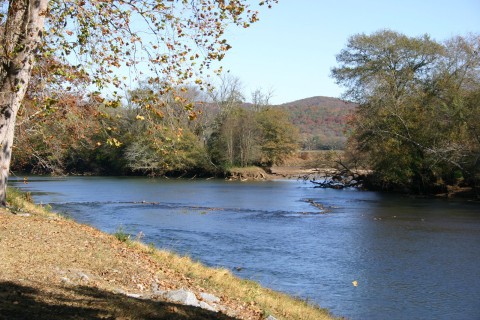 Etowah River fish trap at Etowah Indian Mounds State Historic Site in Cartersville, Georgia