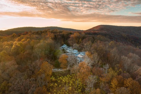Aerial view of Hike Inn in Dawsonville, Georgia. Photo by Chris Greer Photography