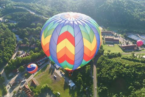 Hot air balloons over Helen, Georgia